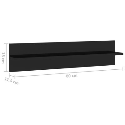vidaXL Rafturi de perete 2 buc. negru extralucios 80x11,5x18 cm PAL