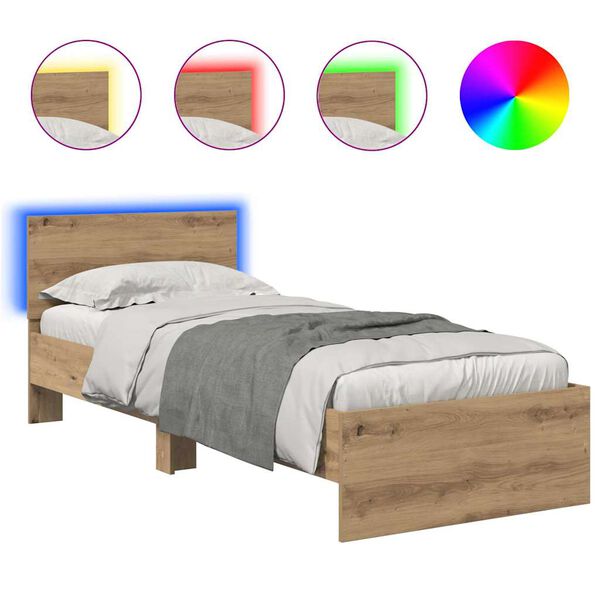 vidaXL Cadru de pat Stejar Artizanal 75 x 190 cm Lemn compozit