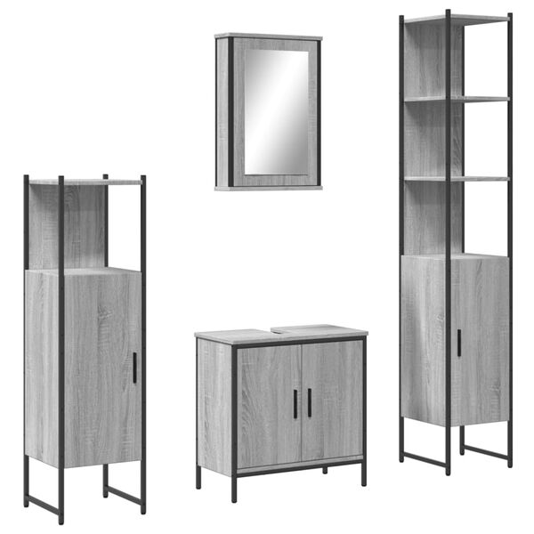 vidaXL Set mobilier de baie, 4 piese, gri sonoma, lemn prelucrat