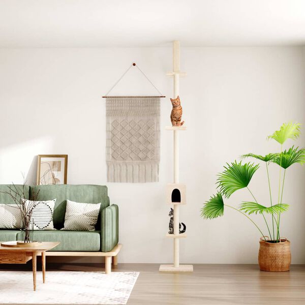 vidaXL Ansamblu pisici din podea p&acirc;nă la tavan, crem, 250,5-276,5 cm