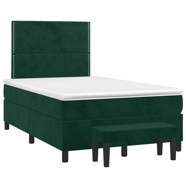 vidaXL Pat box spring cu saltea, verde &icirc;nchis, 100x200 cm, catifea