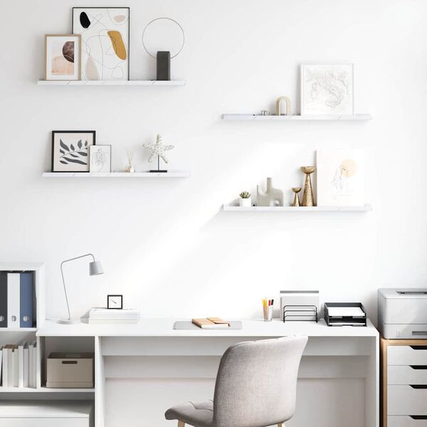 vidaXL Raft de perete 4 pcs Marmură albă 80 x 9 x 3 cm Lemn compozit