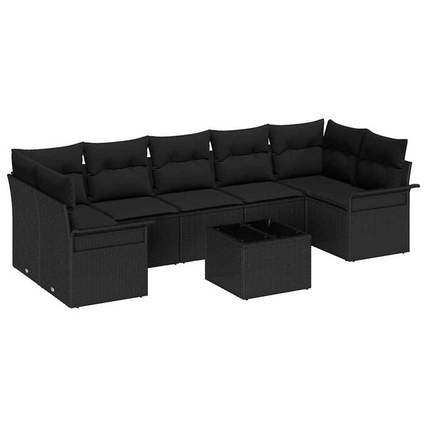 vidaXL Set de canapele pentru grădină cu pernă 8 pcs Negru poliratan