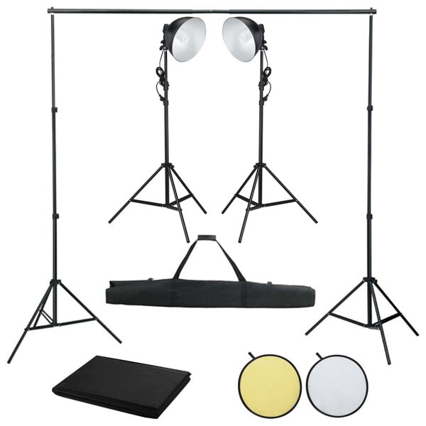 vidaXL Kit studio foto cu lampă de studio, fundal și reflector
