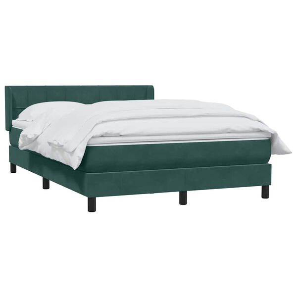 vidaXL Pat box spring cu saltea, Verde &icirc;nchis, 140x210 cm, catifea