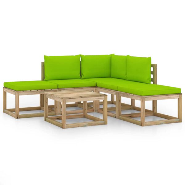 vidaXL Set mobilier de grădină cu perne verde aprins, 6 piese