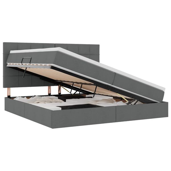 vidaXL Pat cu saltea și LED cu led Gri &icirc;nchis 200 x 200 cm Poliester