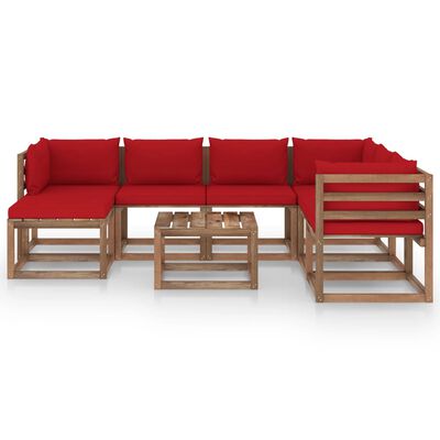 vidaXL Set mobilier de grădină cu perne roșii, 8 piese