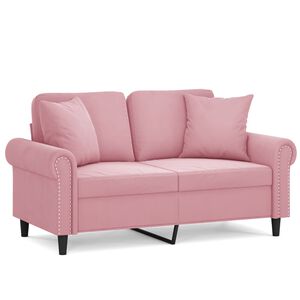 vidaXL Canapea cu 2 locuri cu pernuțe, roz, 120 cm, catifea