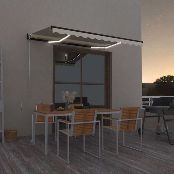 vidaXL Copertină retractabilă manual cu LED, crem, 350x250 cm
