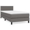 vidaXL Pat box spring cu saltea, gri, 90x190 cm, piele ecologică