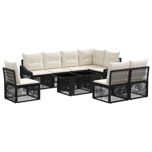 vidaXL Set de canapele pentru grădină 9 buc. Negru și Alb crem