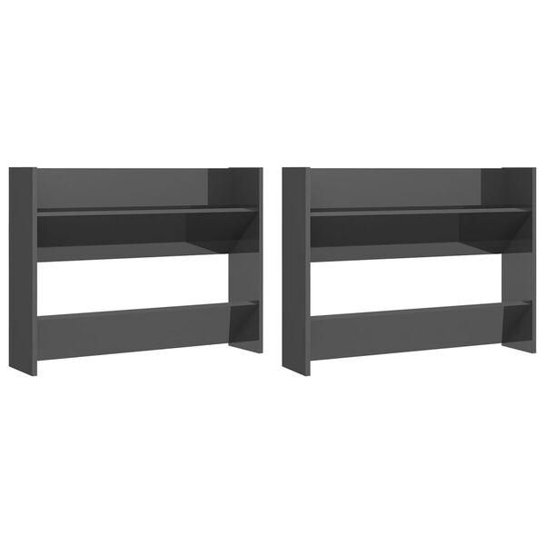 vidaXL Pantofare de perete, 2 buc., gri extralucios, 80x18x60 cm, PAL