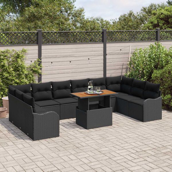 vidaXL Set de canapele pentru grădină 11 pcs Negru Rattan poli