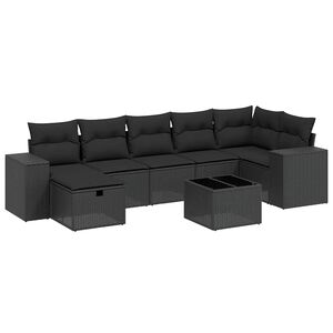 vidaXL Set mobilier de grădină cu perne, 8 piese, negru, poliratan