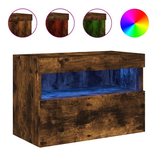 vidaXL Comodă TV de perete cu lumini LED, stejar fumuriu, 60x30x40 cm