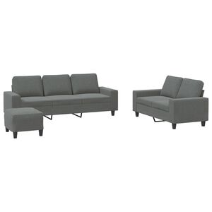 vidaXL Set de canapele, 3 piese, gri &icirc;nchis, textil