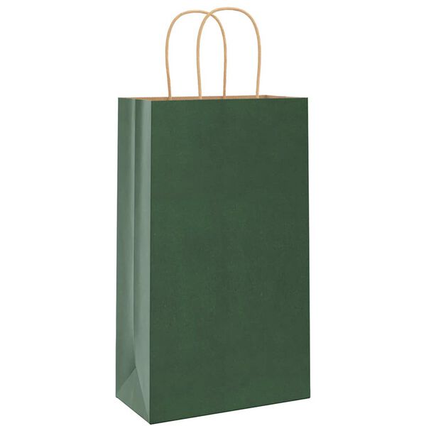 vidaXL Pungi de h&acirc;rtie 250 buc cu m&acirc;nere verde 21x11x36 cm