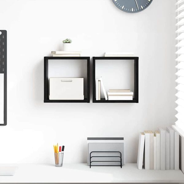 vidaXL Șemele de perete cu raft 2 pcs Stejar Negru 26 x 15 x 26 cm
