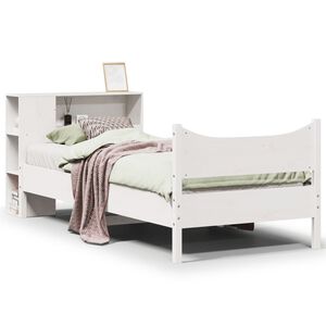vidaXL Cadru de pat fără saltea, alb, 75x190 cm, lemn masiv de pin