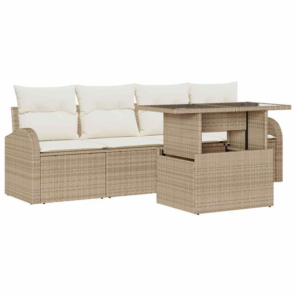 vidaXL Set de canapele pentru grădină cu pernă 5 pcs Bej Poli Rattan