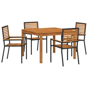 vidaXL Set de masă pentru grădină 5 pcs Negru Lemn Solid de Acacia