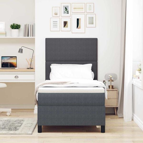 vidaXL Pat cu arcuri cu headboard Gri &icirc;nchis și alb 90 x 200 cm