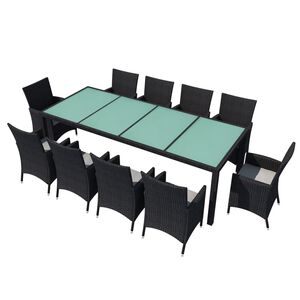 vidaXL Set mobilier de exterior cu perne, 11 piese, negru, poliratan
