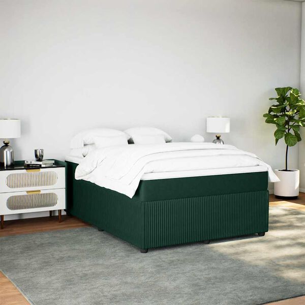 vidaXL Pat box spring cu saltea, verde &icirc;nchis, 160x200 cm, catifea