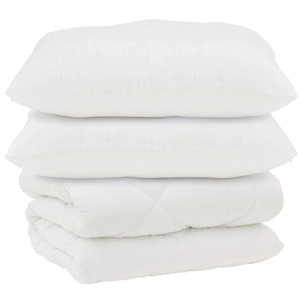 vidaXL Duvet cu perne cu pernă 3 pcs Alb Microfibră și Pene de Rață