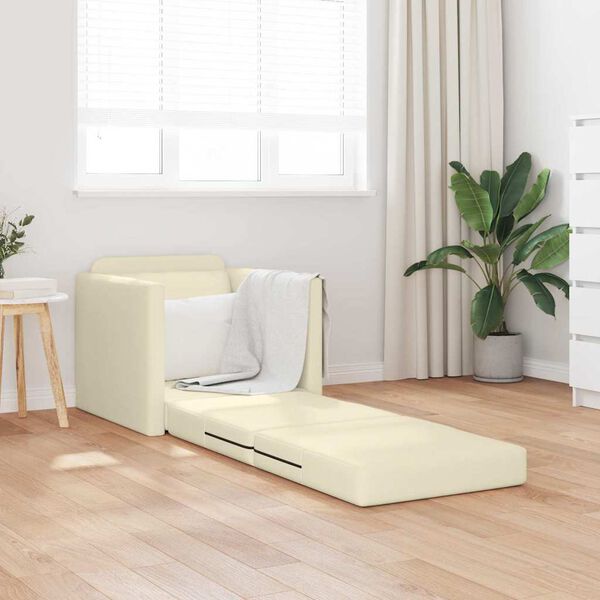 vidaXL Canapea extensibilă 2 în 1, crem, 112x174x55cm, piele ecologică