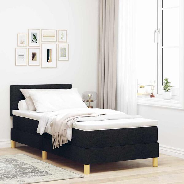 vidaXL Pat cu arcuri cu saltea cu headboard Negru 90 x 200 cm țesătură
