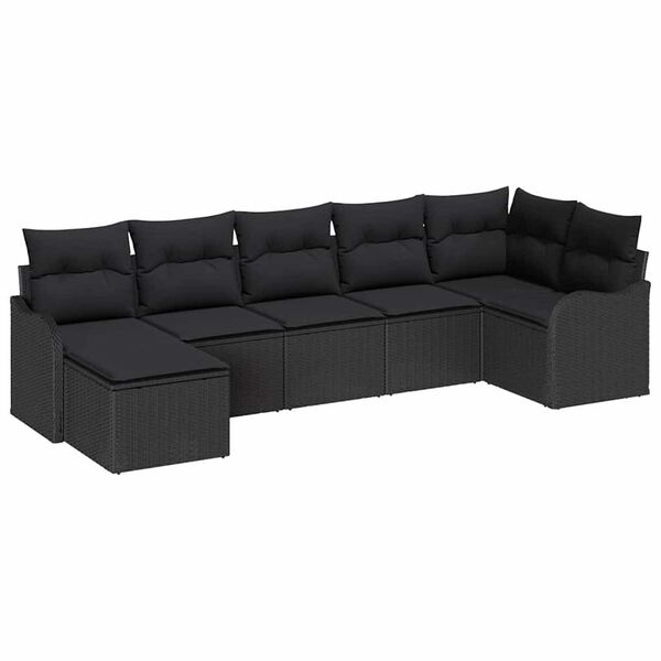 vidaXL Set de canapele pentru grădină cu pernă 7 pcs Negru Rattan poli