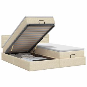 vidaXL Pat ottoman cu saltea cu headboard 2 buc. Crem Țesătură