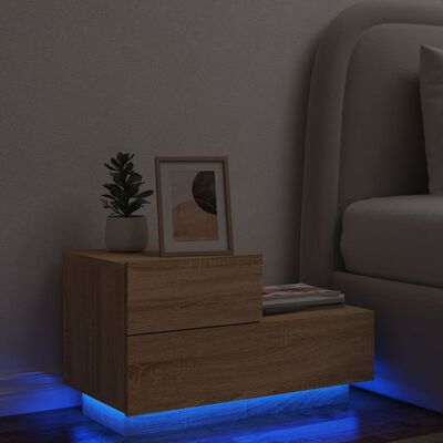 vidaXL Noptieră cu lumini LED, stejar sonoma, 70x36x40,5 cm