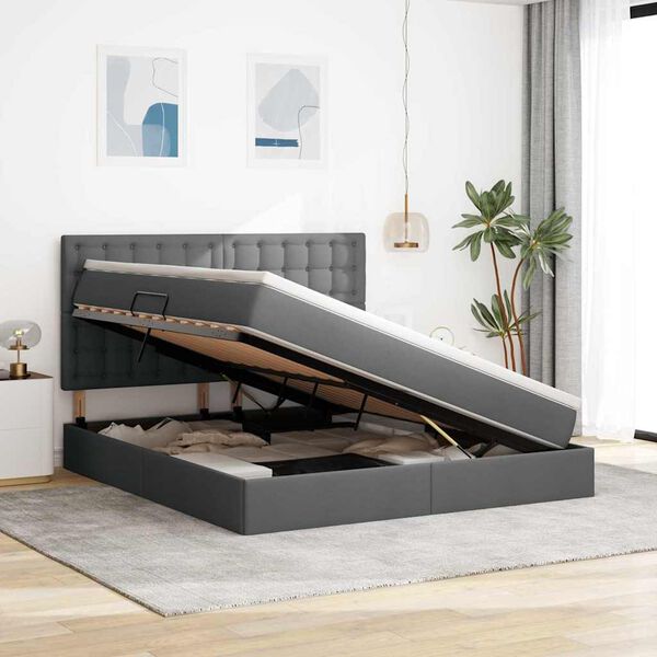 vidaXL Pat cu saltea și spațiu de depozitare Gri &icirc;nchis 160 x 200 cm