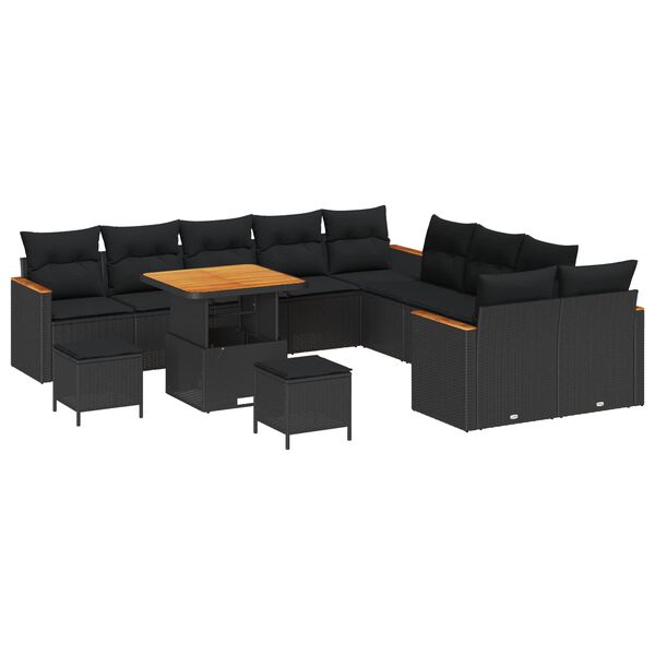 vidaXL Set de canapele pentru grădină 13 pcs Negru Rattan poli