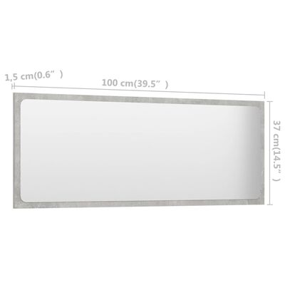 vidaXL Oglindă de baie, gri beton, 100x1,5x37 cm, PAL