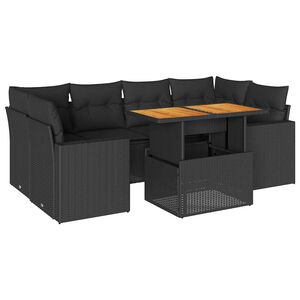 vidaXL Set canapele de grădină cu perne, 7 piese, negru, poliratan
