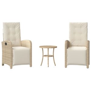 vidaXL Set bistro cu perne, 3 piese, bej, poliratan