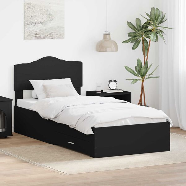 vidaXL Cadru de pat cu headboard Negru 70 x 190 cm Lemn compozit
