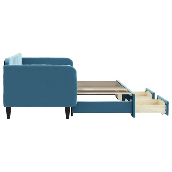 vidaXL Pat de zi cu extensie și sertare, albastru, 90x200 cm, catifea