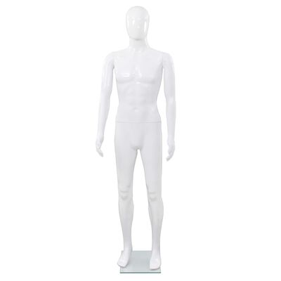 vidaXL Corp manechin masculin, cu suport din sticlă, alb lucios 185 cm