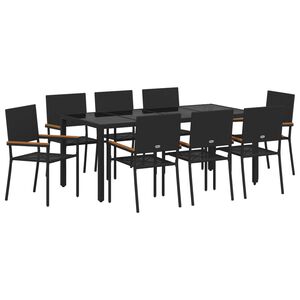 vidaXL Set de masă pentru grădină 9 pcs Negru poliratan