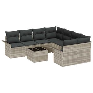 vidaXL Set de canapele pentru grădină 9 pcs Gri deschis și gri &icirc;nchis