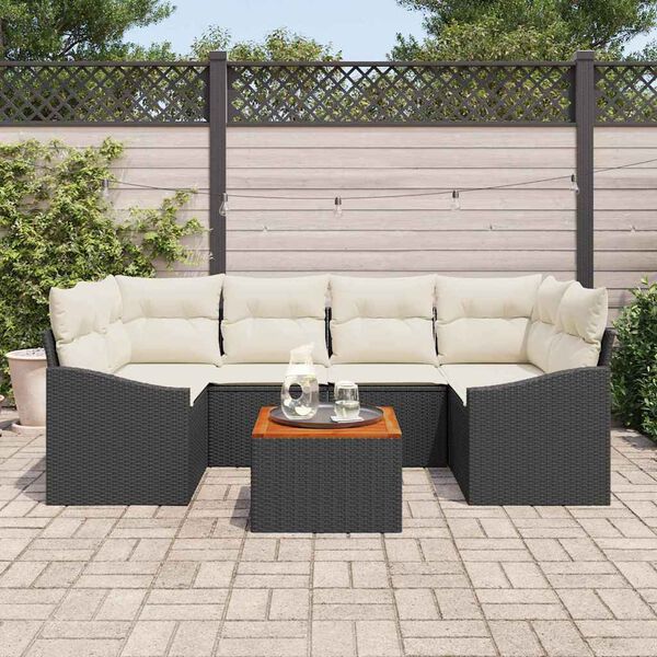 vidaXL Set de canapele pentru grădină cu pernă 7 pcs Negru Rattan poli