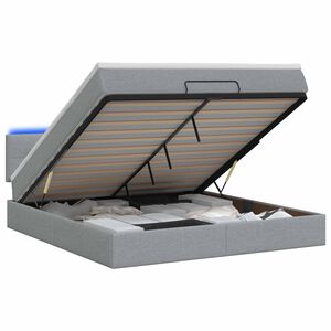 vidaXL Pat Ottoman cu Saltea și LED Gri deschis 160 x 200 cm Țesătură