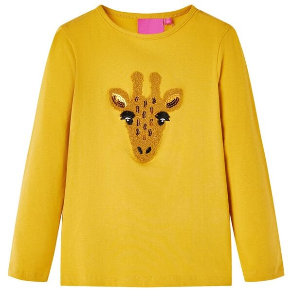 Tricou pentru copii cu m&acirc;neci lungi ocru &icirc;nchis 128