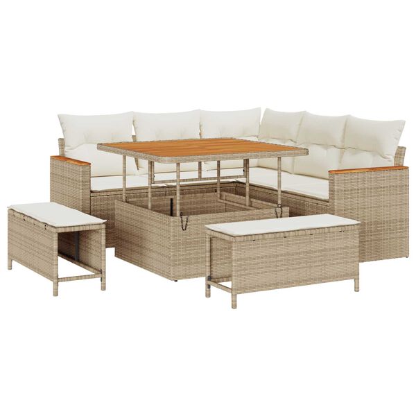 vidaXL Set de canapele pentru grădină cu pernă 8 pcs Bej Rattan poli