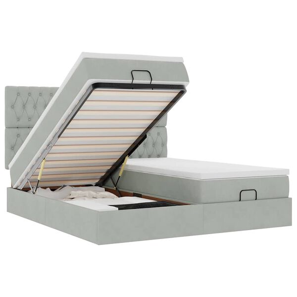 vidaXL Cadru de pat otoman cu saltele Gri deschis 160x200cm catifea